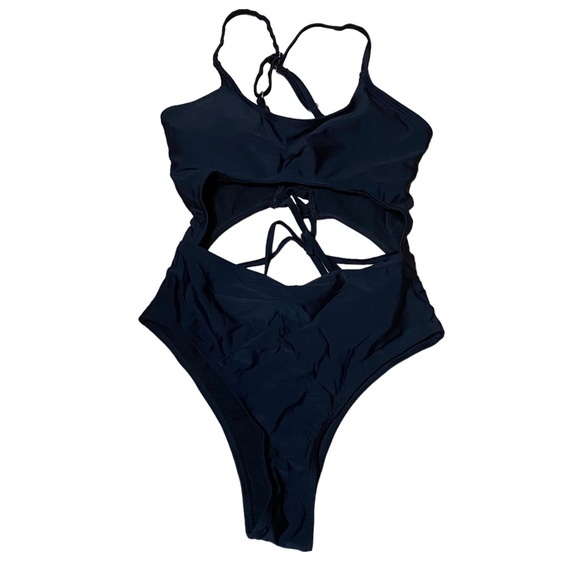 Source Unknown Swim One Piece Swimsuit Cutout Backless Lace Up